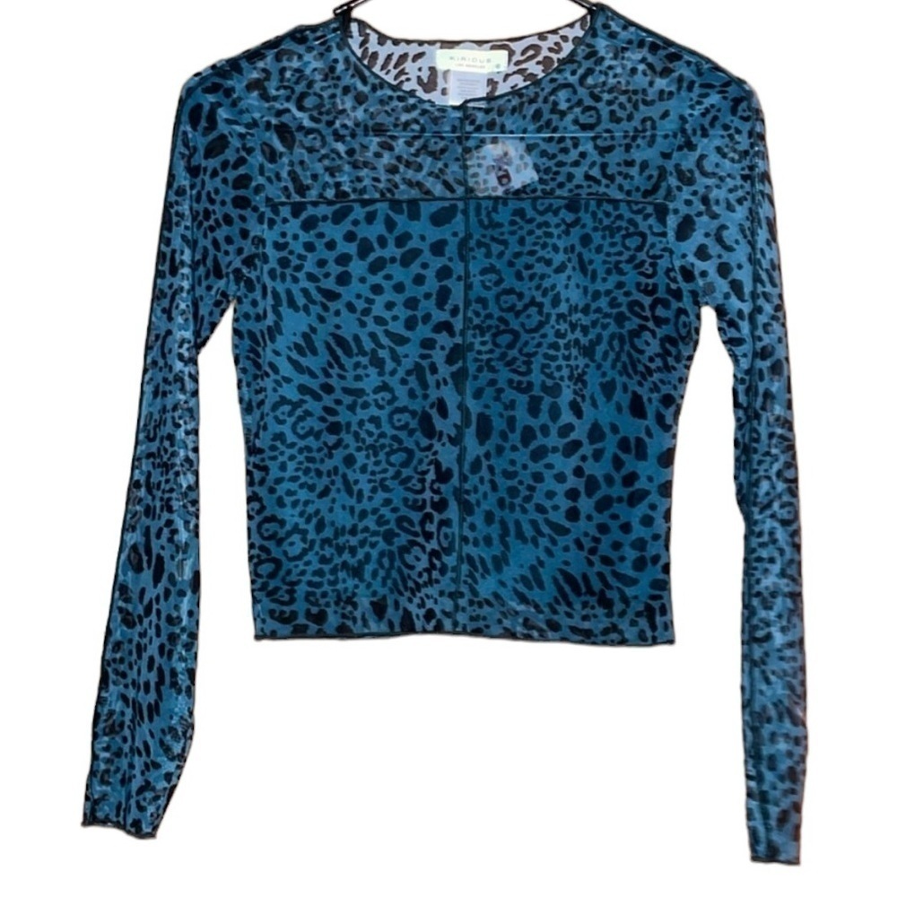 Leopard Print Sheer Crop Top - Blue